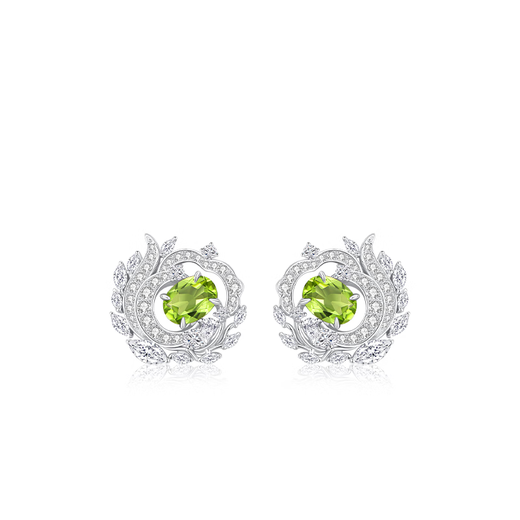 Muye natural colored gemstone peridot earrings, Green Leaf Wizard earrings, sterling silver, light luxury, high-end and elegant, Green Leaf Wizard earrings