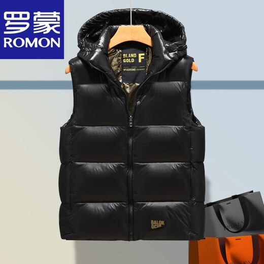 ROMON 2025 Nuevo chaleco de algodón de plumón para hombre, versión coreana de invierno, chaleco para parejas para uso exterior, chaleco cálido y grueso, negro 8615, el mismo estilo para hombres y mujeres 4XL 150-170 Jin Jin es igual a 0,5 kg