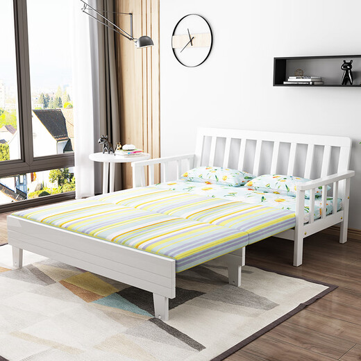 
Wooden Master simple solid wood sofa bed for small household apartment folding living room multi-function dual-purpose office balcony telescopic single bed with 1.5 m wide outer width, coconut brown cushion (please note the color of the cloth cover)