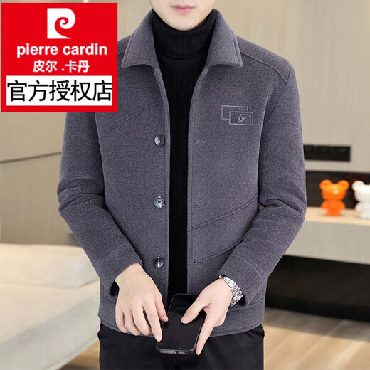 Pierre Cardin autumn and winter velvet woolen coat men's woolen large top short men's winter casual imitation mink velvet lapel jacket MN8299 gray (lapel) (anti-wrinkle and non-pilling) XL (125-135Jin Jin equals 0.5kg)