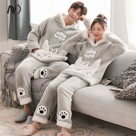 Nong Dai Kein Paar Pyjamas Koralle Fleece Wintermänner und Frauen Süßes Cartoon Kapuze-verdickte Fleece warme Home-Kleidung WX9902 L (170) (100-130jin [Jin gleich 0,5 kg]) Männer