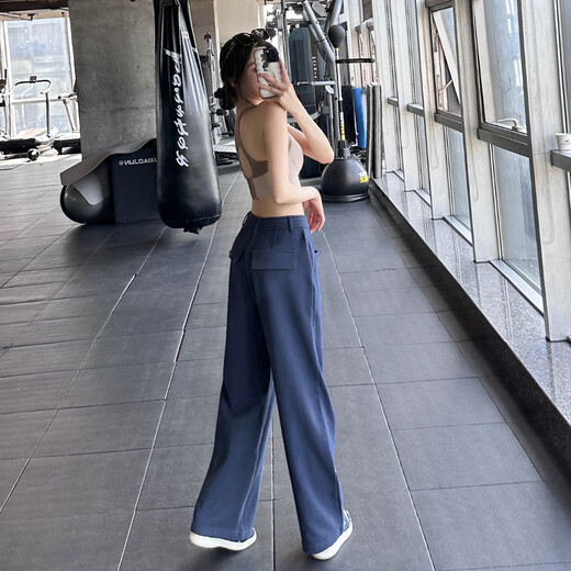 LULULMCCTNLULULMCCTN versatile wide-legged yoga pants for women, high-waisted, floor-length, loose, slimming, Pilates, dark blue, one size fits all