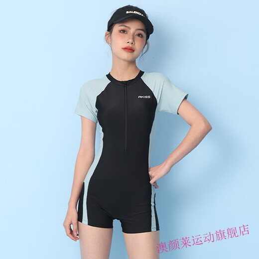 Swimsuit for girls, teenagers, junior high school students, exam training, one-piece boxer conservative sports swimsuit, navy + swimming goggles, swimming cap, earplugs, nose clip, M M70-85Jin Jin is equal to 0.5 kg
