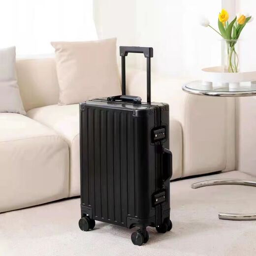 OULUNCHI high-end brand luggage for men and women, all-aluminum magnesium alloy trolley case, aluminum frame, metal suitcase, password box, black 28 inches