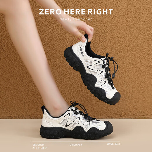 ZHR登山鞋女户外徒步运动鞋子女轻便厚底透气女鞋 G683 米黑 40