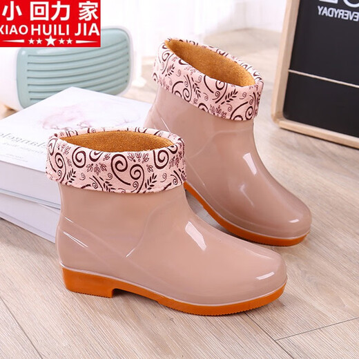 Xiaohuilijia Oxford bottom rain boots women's fashionable short tube non-slip water shoes outside water boots waterproof rain boots work rubber shoes dark green - add cotton shot one size 41