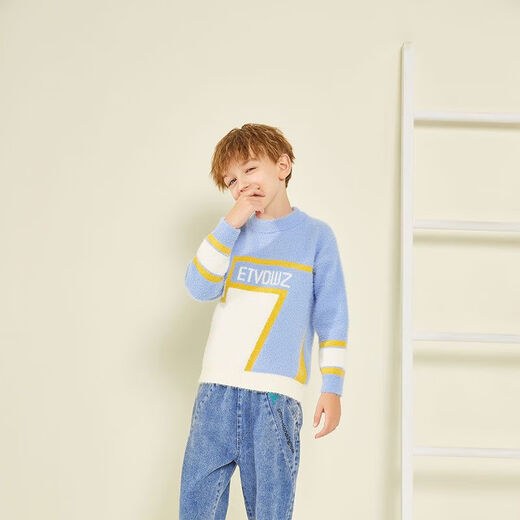 Sanxiangsha (Sanxiangsha) Jungen verdickter Pullover runden Hals Pullover Neue Stil mit mittlerer und großer Kinder Herbst und Winterstil Nerz Velvet Pullover Pullover 608 Blau [hinzugefügte Samtstil hinzugefügt] 150 [Höhe 135-145]