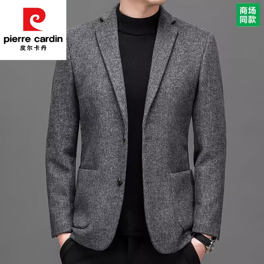 Pierre Cardin Casual Wool Blazer für Männer 2025 Frühlings- und Herbst-einteilige einköpfige Business-Profi-Woll-Woll-Top Black Grey 3xL Empfohlen 175-190jin [Jin ist gleich 0,5 kg]