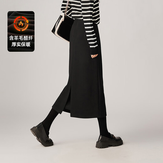 SOFSIL Acetate Wool Premium Slim Slit Skirt 2025 Winter Fashion Thickened Mid-Length Straight Skirt Black L (28)