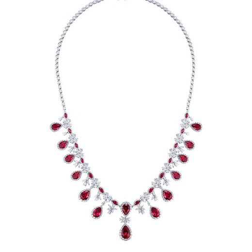 Muqian high luxury heavy industry French pigeon blood ruby necklace women's luxury diamond-encrusted high-end luxury red diamond necklace long necklace red diamond necklace about 40+5cm