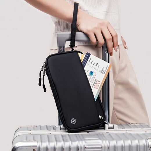 fancyfree portable multi-functional document storage bag hanging neck multi-card slot ticket holder small passport bag overseas travel boarding bag black