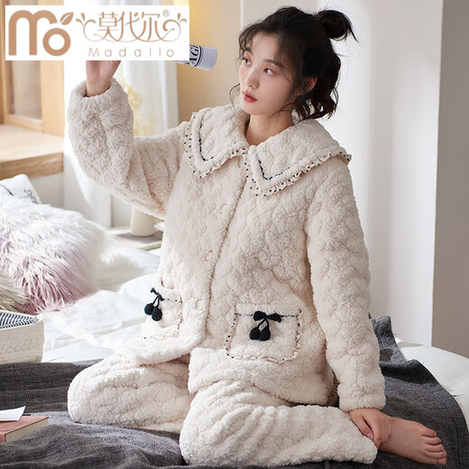 Modal tall coral velvet cotton pajamas for women in winter three-layer thickened velvet home clothes flannel warm set MFB12244 women L