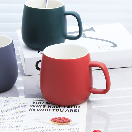 Creative plain color large-capacity cup high-value mug frosted simple coffee cup ceramic tea cup new year's goods Morandi-grey blue 1 piece 380ml