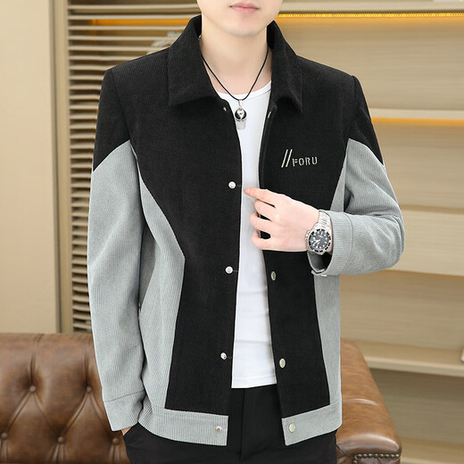 Coole Lawjacke Herren Frühling und Herbst Neue Mode koreanische Lappeljacke Herren Mode Casual Kleid vielseitige Männer Top 9901 Black L