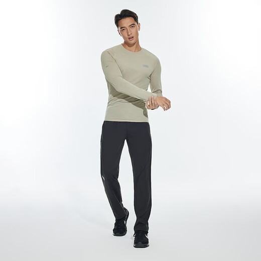 OMG high elastic sports fitness clothing men's training running tights spring and autumn long-sleeved T-shirts cool quick-drying clothes slim mysterious black XL