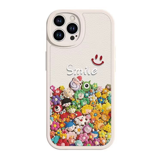 Zitai anwendbar für Apple 14 Mobiltelefonhülle iPhone 14 Lammleder Textur Schutzhülle Leder Alt All-in-One Anti-Fall Creative Persönlichkeit Soft Shell [Smile Doll] Weiß