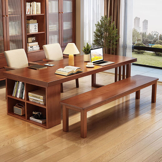 
Ruchen desk full solid wood living room large long desk home dining table integrated workbench reading table distilled large board learning table CR9903# walnut color single table No 140x80x75cm