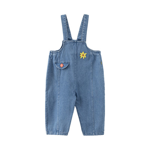 Papa climbing winter children's pants for boys and girls denim overalls cute, fashionable and versatile blue 90 cm