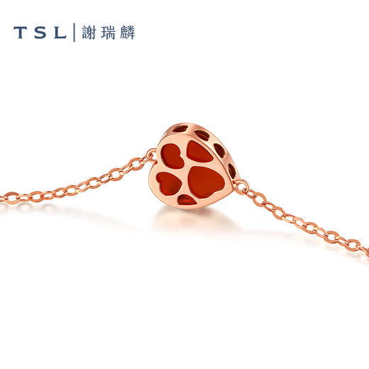 Xie Ruilin (TSL) Little Heart Series 18K Gold Bracelet Inlaid with Love Red Agate Bracelet Women's Birthday 63912 18K Gold Red Agate Bracelet (16+3cm)
