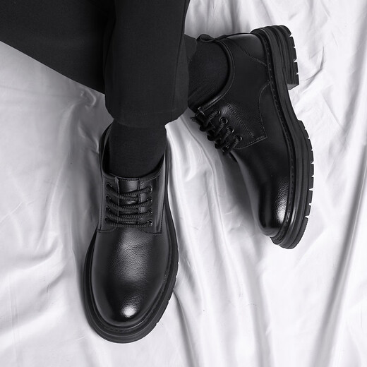 Telexi Young Men's Round Toe Large Size Genuine Leather Breathable Soft Leather Thick Sole Broad Toe Formal Business Casual British Black Leather Shoes Black Please take one size larger for wider feet 46 (280mm) = Sports Shoes 47
