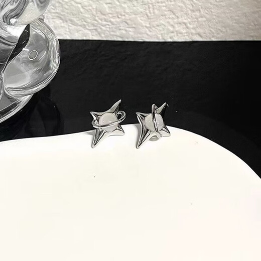 MOLC Star Earrings Men's Ear Hole Niche Design High-end Silver Earrings Men's and Women's Earrings Birthday Gift E3354 Three-dimensional Star Earrings