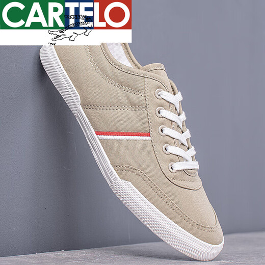 Cartelo 2025 Summer British Canvas Shoes Zapatos de tela transpirable para hombres Zapatos blancos versátiles zapatos para hombres Spring casual Caki [tela 9272] [Lace-up] 39