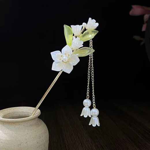 Clan ancient bell orchid tassel hairpin for women summer cheongsam and Hanfu hairpin new Chinese style step rocking hairpin headdress winding wooden hairpin blue 5004 B01-101