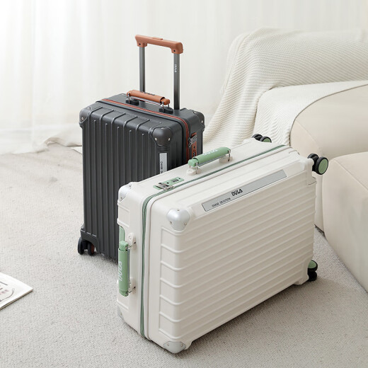 
DULA suitcase high-value multi-functional with cup holder USB trolley suitcase password box cool white and green 20 inches