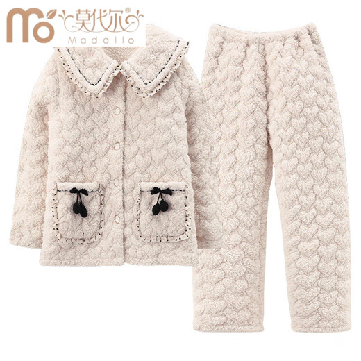 Modal tall coral velvet cotton pajamas for women in winter three-layer thickened velvet home clothes flannel warm set MFB12244 women L