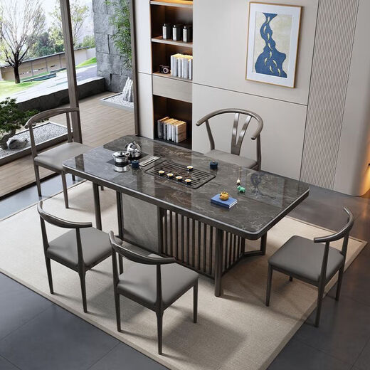 Slate tea table, simple office Kung Fu tea table, living room, modern tea table with water boiler, light luxury coffee table 140*80*75CM Chanel single table comes with smart tea stove