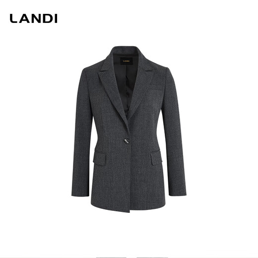 LANDI Gray Dark Gray Patch Collar Suit Jacket Women's Top Professional Formal Autumn and Winter New Product Castle Gray L