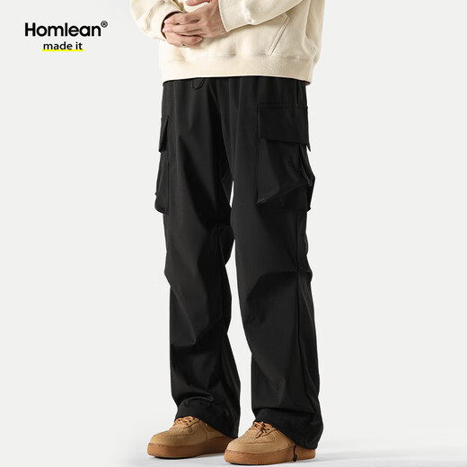 Homlean American funktionaler Fallschirmjäger Arbeitshose Frühling und Sommer Lose Nische Weitbein Casual Wanderhose S6603 Schwarz 2xl
