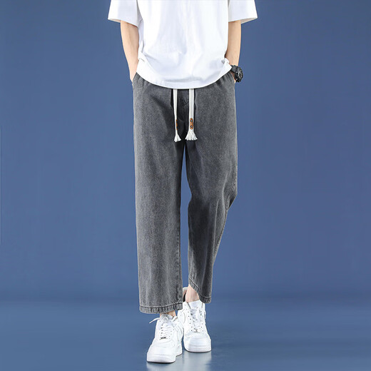 Foss Phil Light Blue Jeans Herren Sommer dünne neun-Punkte-lose trendige Sportarten und lässige, gerade große Hose mit breitem Bein Mode Marke 718-K829 Dark Grey 3xl [Empfohlen 175-190jin [Jin Equals gleich 0,5 kg]]
