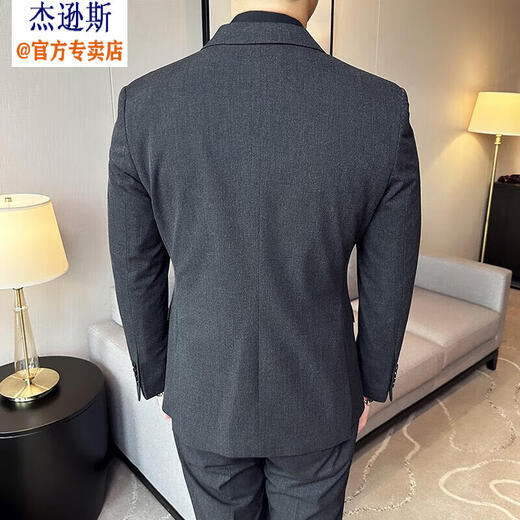 Jason's British business gun lapel double-breasted slim suit suit men's light luxury wedding dress groom's suit three-piece suit 338 black (suit + pants) XL