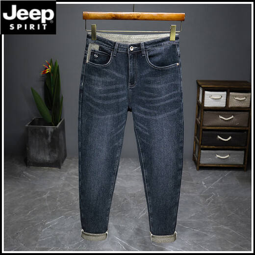 JEEP SPIRIT高端深蓝色牛仔裤男士2025年春季新款宽松直筒春秋款休闲裤子秋冬 9930黑灰色 30 腰围二尺三