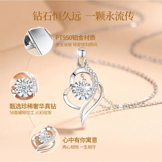 China Gold Heart Is You Platinum Diamond Necklace Women's Fashion Pendant Jewelry Birthday Gift for Girlfriend and Wife Wedding Anniversary Platinum Diamond Pendant-With Pure Silver Chain/Jingsuda