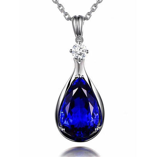 Ji Ge's new sterling silver S925 Korean version 13 carat 5A grade tanzanite pendant sapphire necklace inlaid with diamond necklace for women sapphire pendant + cross chain set price