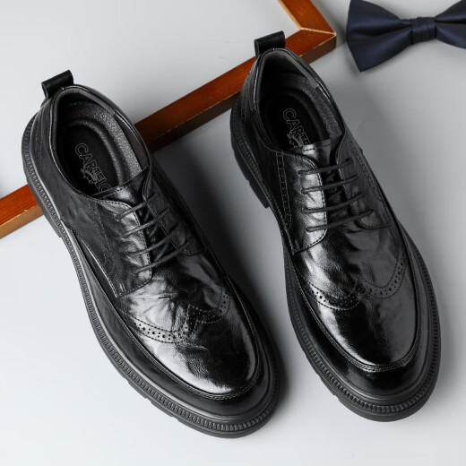 CARTELO Brock men's leather shoes cowhide men's shoes heightened thick sole formal shoes leather shoes men 9859 black heightened 43