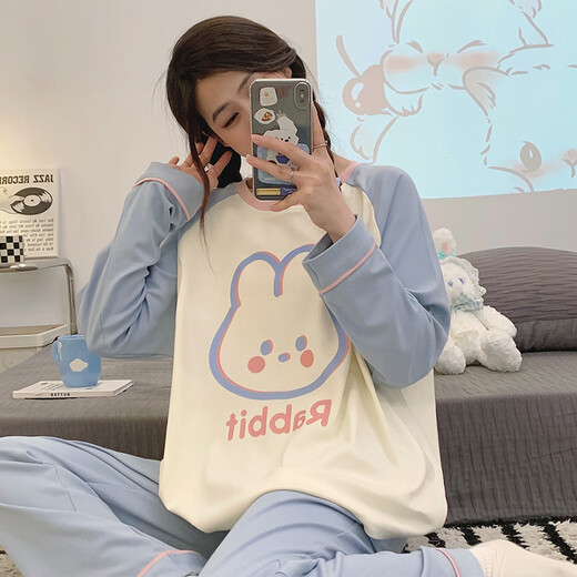 
Yalu pajamas women's 2025 new spring and autumn day cute rabbit long-sleeved pajamas two-piece women's home clothing set 15567 women M women (suggested weight 80-100 Jin [Jin equals 0.5 kg])