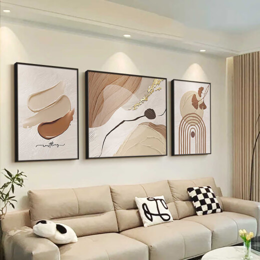 Meiyouchun schwarz, weiß und grau abstrakte Kunstsofa Hintergrund Wand Dekorative Malerei hochwertiges Wohnzimmer Hängende Malerei Modernes Triple Mural JD13786 Links und rechts 50*70 Middle 90*70 Kristallporzellan Aluminium Legierung Schwarzer Rahmen