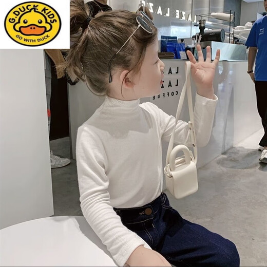 G.duck Girls Half Turtle Collar Long Sleeve T-Shirt Spring and Autumn Baby Girl Fashionable Spring Style Paired with Children's Modal Bottoming Shirt T White 90 Recommended 80-90