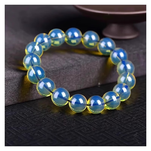 Junbu Natural Water Purified Myanmar Amber Gold Sky Blue Bracelet Men's and Women's Casual Style Bracelet Sky Blue Bracelet 16mm