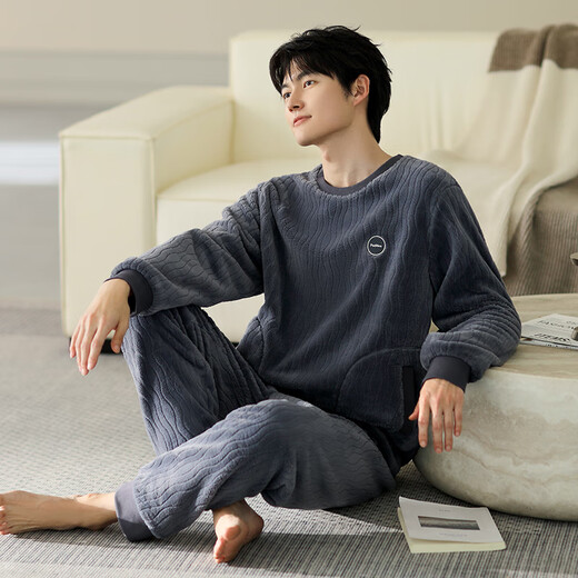 Aus dem Herzen des Herzkorallens Velvet Pyjamas Herren, Herbst und Winter verdickte warme und lässige, plus Größe langärmelige Herren-Pyjama-Kleidungsstücke Set F 9864 m Höhe 165-170 Gewicht 100-120jin [Jin gleich 0,5 kg]