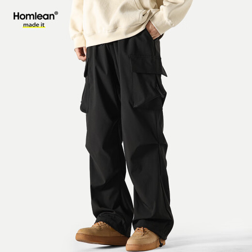 Homlean American funktionaler Fallschirmjäger Arbeitshose Frühling und Sommer Lose Nische Weitbein Casual Wanderhose S6603 Schwarz 2xl