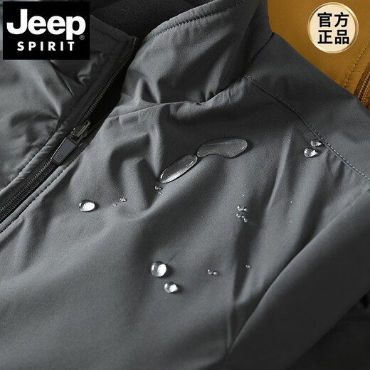 JEEP SPIRIT Reversible Autumn and Winter Casual Men's Outdoor Windproof and Waterproof Stand-up Collar Thin Velvet Warm Jacket Casual Jacket Trendy Black (8915) 2XL (145-160Jin Jin equals 0.5kg)
