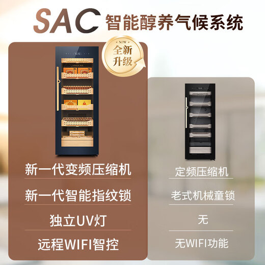 Vinocave cigar cabinet small household constant temperature and humidity control eggplant cultivation inverter compressor with fingerprint lock imported cedar wood box ammonia removal humidification cabinet remote display cabinet V5 smart frequency conversion + fashionable cigar cabinet upgraded version 200L