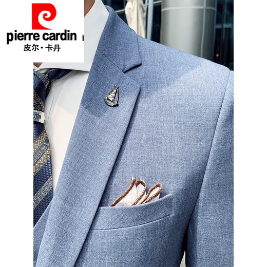 Pierre Cardin Men's Casual Suit Suit Men's Slim Korean Style Trendy Handsome Small Suit Groom Wedding Dress New Product Apricot Suit + Trousers Two-piece Set L