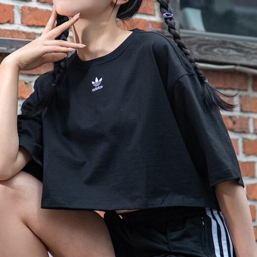 
Adidas official women's short-sleeved 25 summer new sportswear running body clothes cotton breathable casual round neck T-shirt IT9887/black/short/pure cotton skin-friendly S [160 recommended weight 95-110Jin [Jin equals 0.5 kg]]
