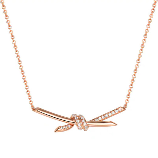 Fat Donglai's same style 18k gold smile necklace Knot rope for women, light luxury and simple K gold rose gold bow silver T-band diamond necklace rose gold