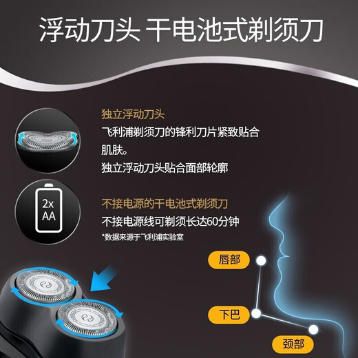 Philips (PHILIPS) electric shaver classic portable automatic grinding razor imported knife beard knife gift for boyfriend husband birthday gift Chinese Valentine's Day gift PQ206/18 [dry battery powered]
